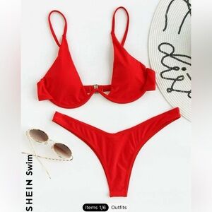 SHEIN Swim Summer Beach Bikini Set Underwired Bra & High Cut Bottom 2 Piece